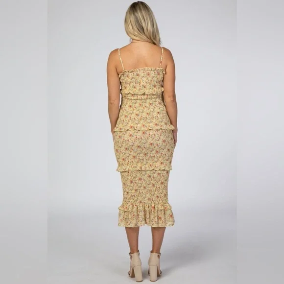 Pinkblush floral smocked bodycon midi dress nwot - Picture 3 of 14